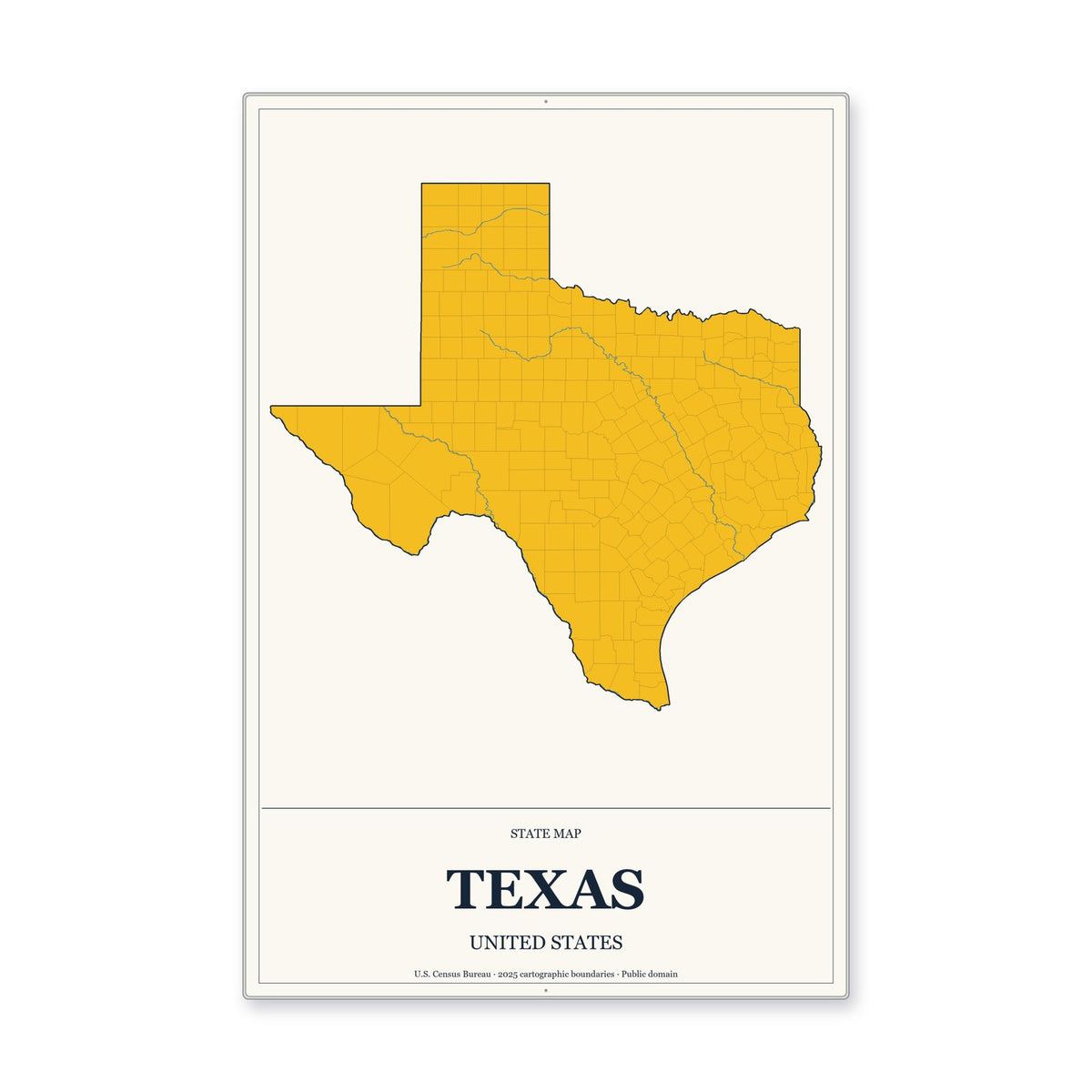 Texas state map aluminum sign in Citrine Modern style