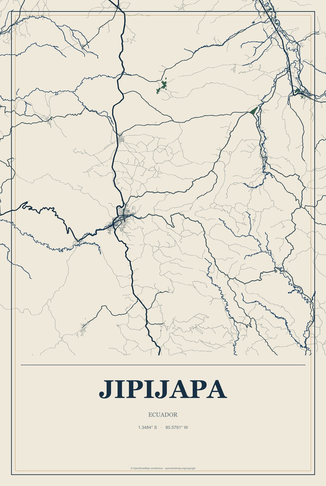 Jipijapa, Ecuador City Map Aluminum Sign in Coastal Cutout style