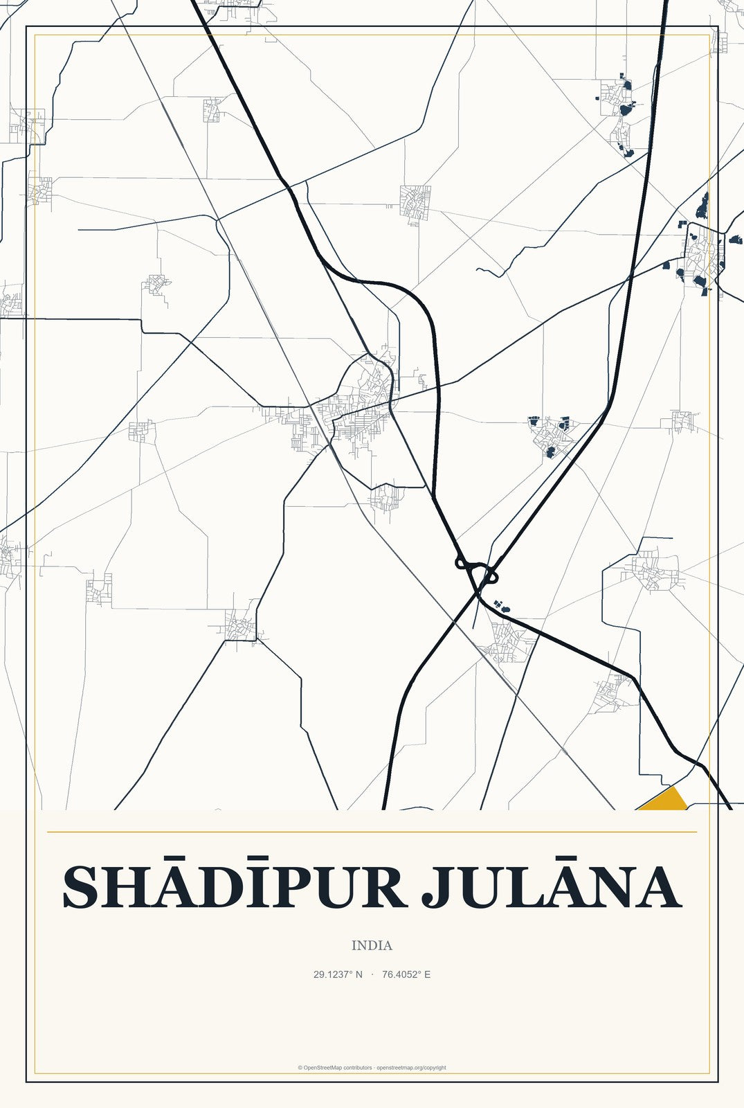 Shādīpur Julāna, India City Map Aluminum Sign in Citrine Modern style