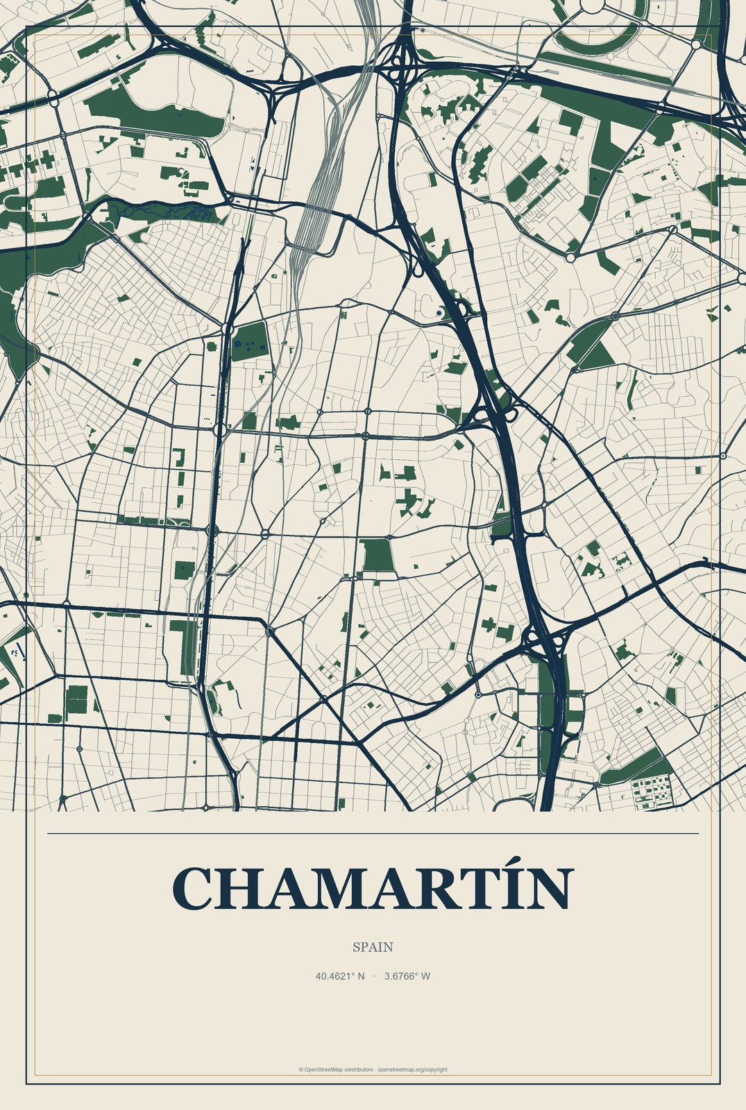 Chamartín, Spain City Map Aluminum Sign in Coastal Cutout style