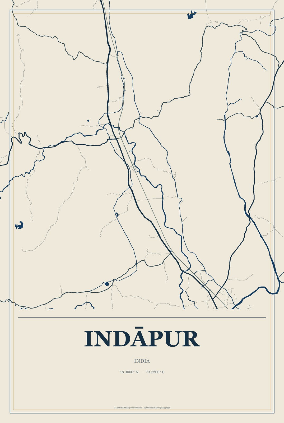 Indāpur, India City Map Aluminum Sign in Coastal Cutout style