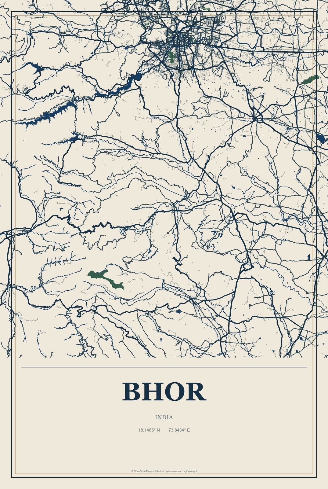 Bhor, India City Map Aluminum Sign in Coastal Cutout style