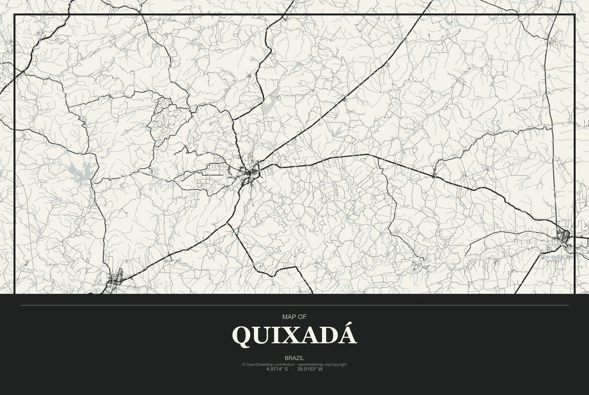 Quixadá, Brazil City Map Aluminum Sign in Museum Plaque style