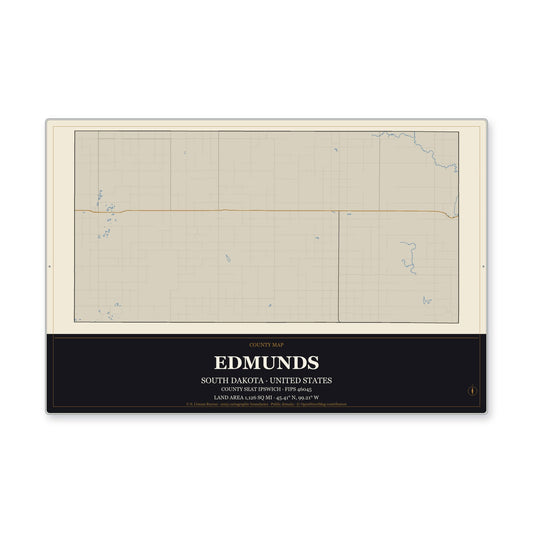 Edmunds County, South Dakota Map Aluminum Sign in Museum Plaque style
