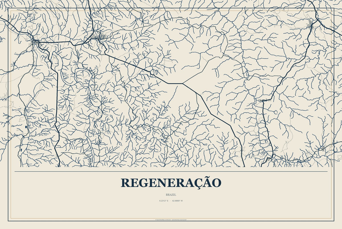 Regeneração, Brazil City Map Aluminum Sign in Coastal Cutout style