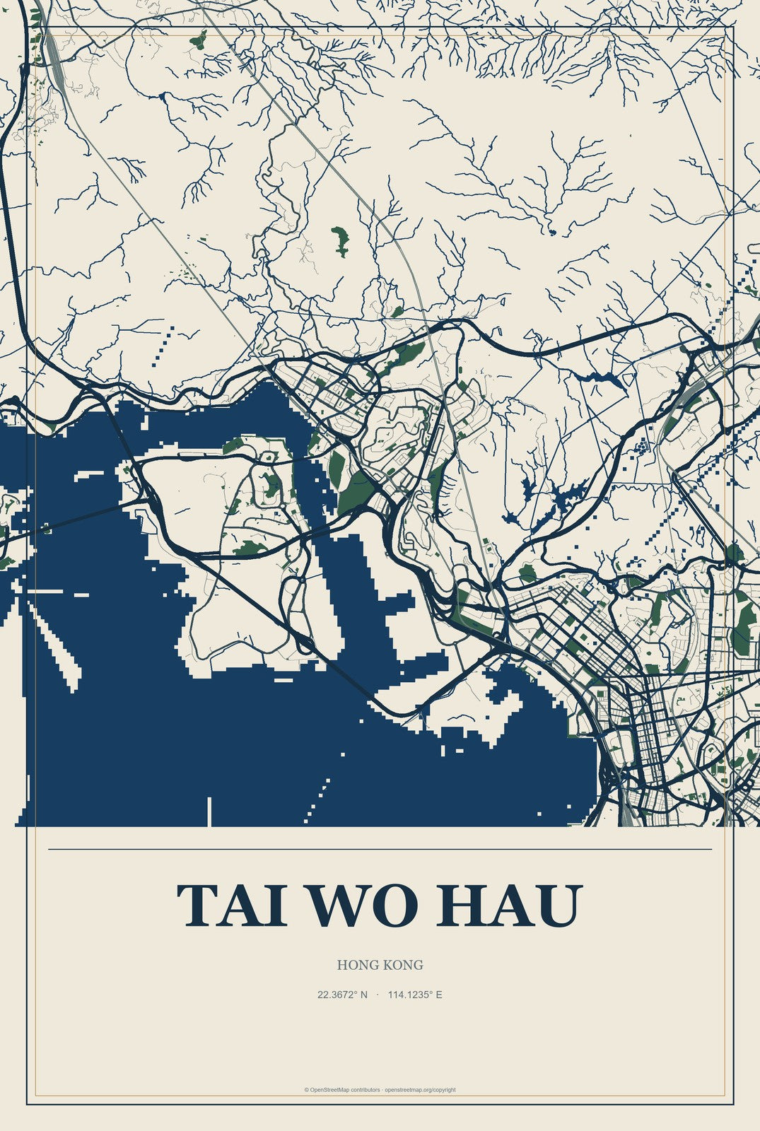 Tai Wo Hau, Hong Kong City Map Aluminum Sign in Coastal Cutout style