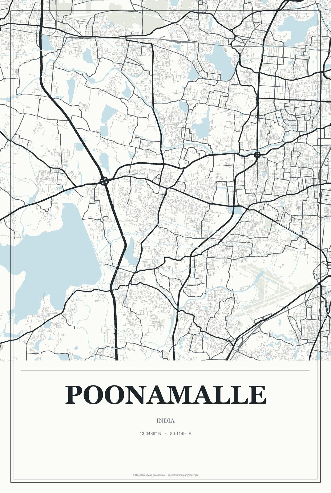 Poonamalle, India City Map Aluminum Sign in Gallery Air style