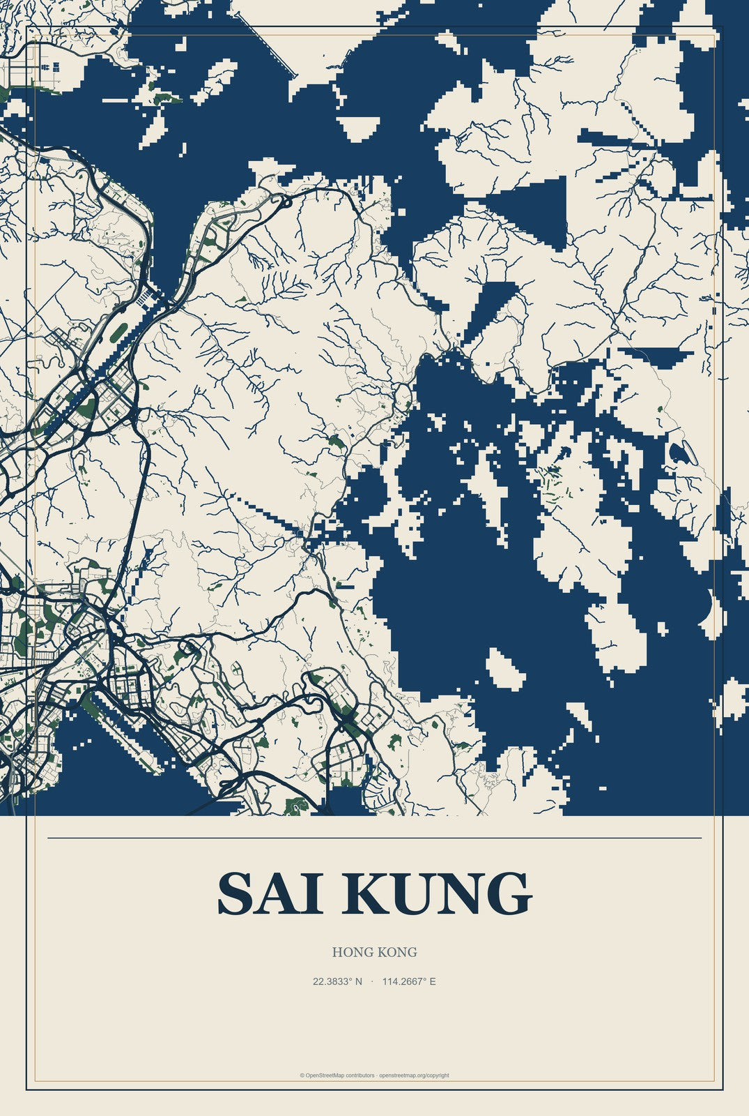 Sai Kung, Hong Kong City Map Aluminum Sign in Coastal Cutout style