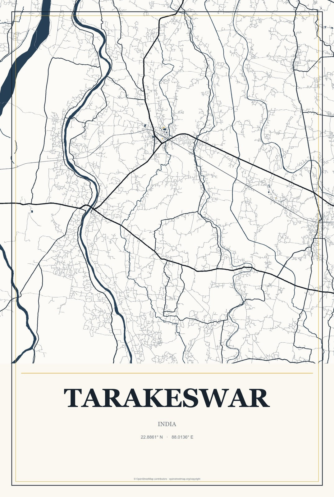 Tarakeswar, India City Map Aluminum Sign in Citrine Modern style
