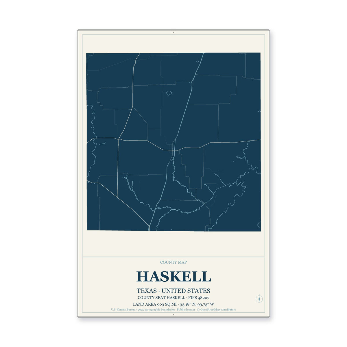 Haskell County, Texas Map Aluminum Sign in Coastal Cutout style