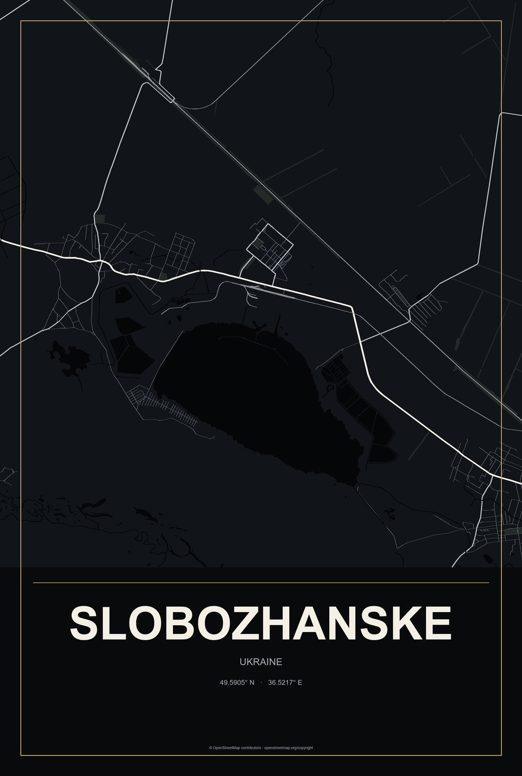 Slobozhanske, Dnipropetrovsk, Ukraine City Map Aluminum Sign in Metropolitan Noir style