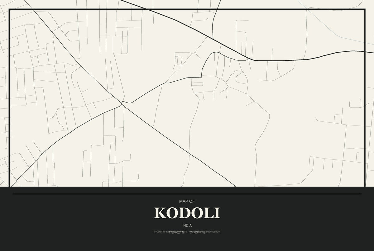 Kodoli, India City Map Aluminum Sign in Museum Plaque style