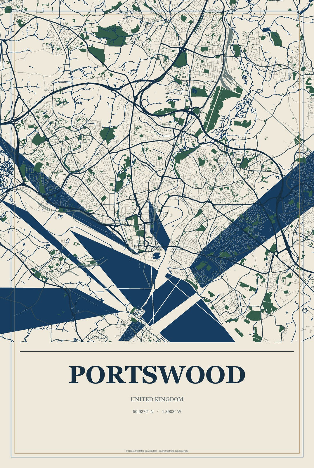 Portswood, United Kingdom City Map Aluminum Sign in Coastal Cutout style