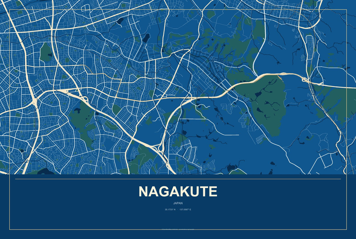 Nagakute, Japan City Map Aluminum Sign in Harbor Cobalt style