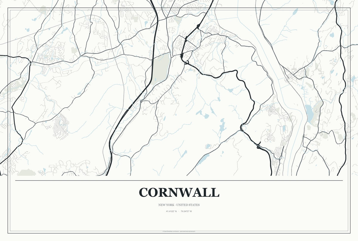 Cornwall, New York City Map Aluminum Sign in Gallery Air style