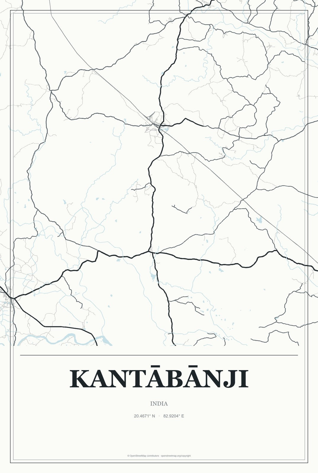 Kantābānji, India City Map Aluminum Sign in Gallery Air style