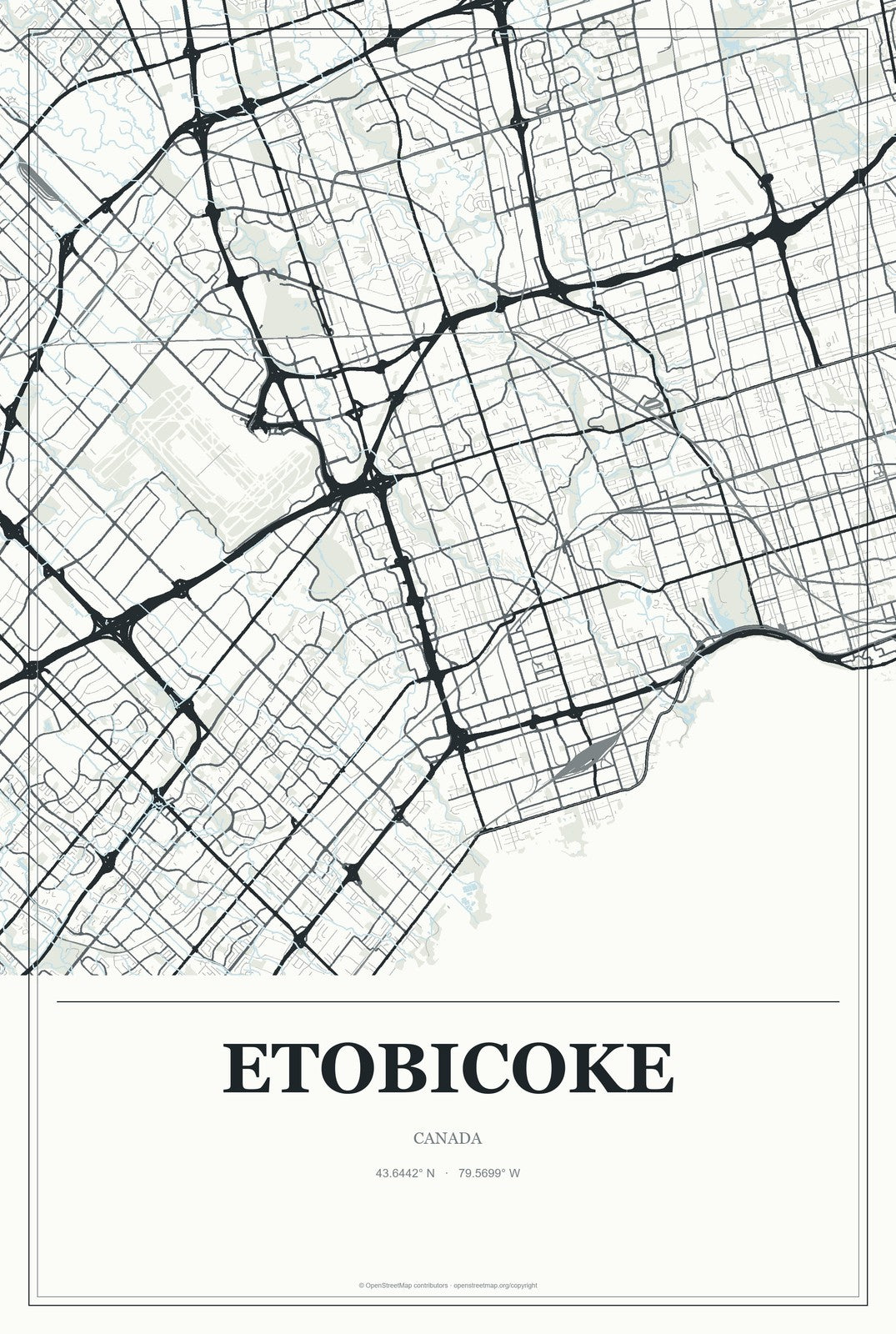 Etobicoke, Canada City Map Aluminum Sign in Gallery Air style