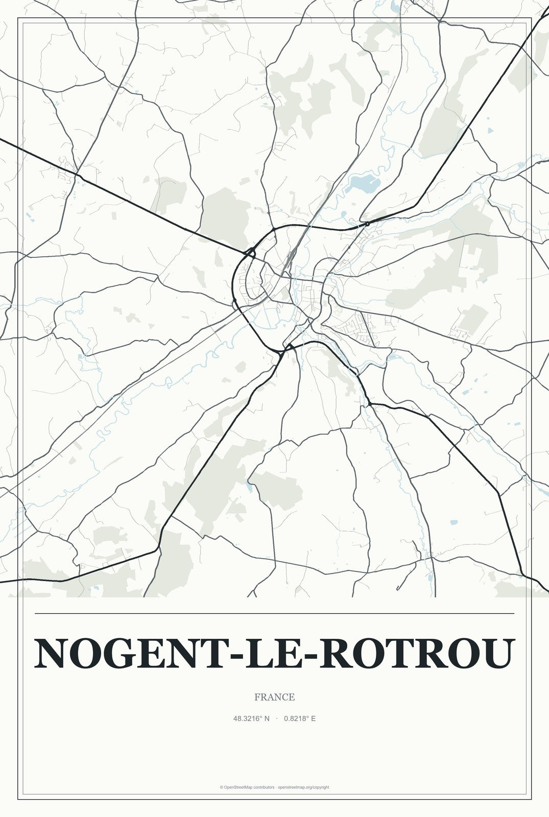 Nogent-le-Rotrou, France City Map Aluminum Sign in Gallery Air style