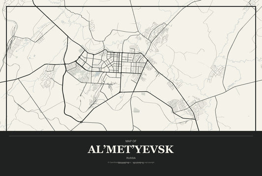 Al’met’yevsk, Russia City Map Aluminum Sign in Museum Plaque style