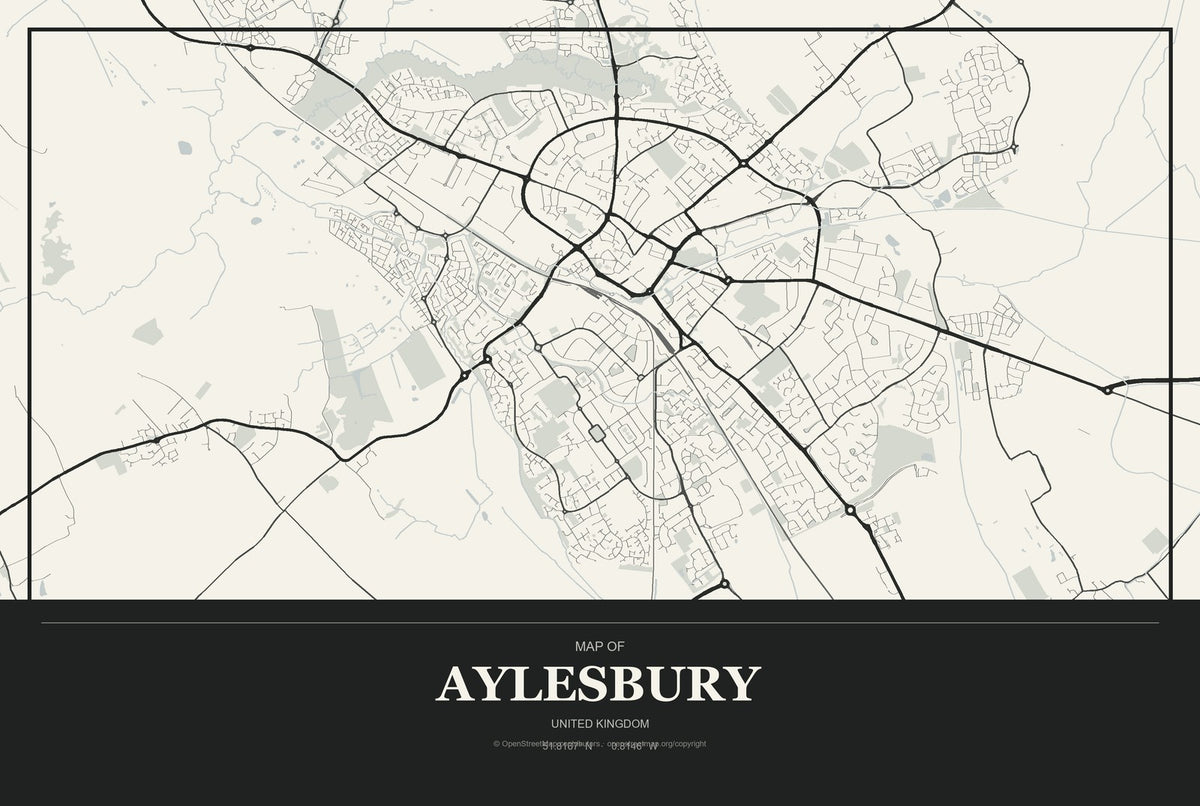 Aylesbury, United Kingdom City Map Aluminum Sign in Museum Plaque style