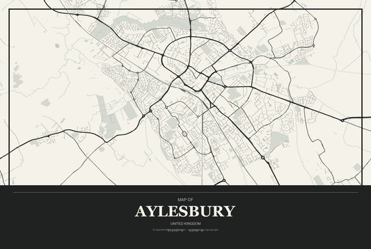 Aylesbury, United Kingdom City Map Aluminum Sign in Museum Plaque style