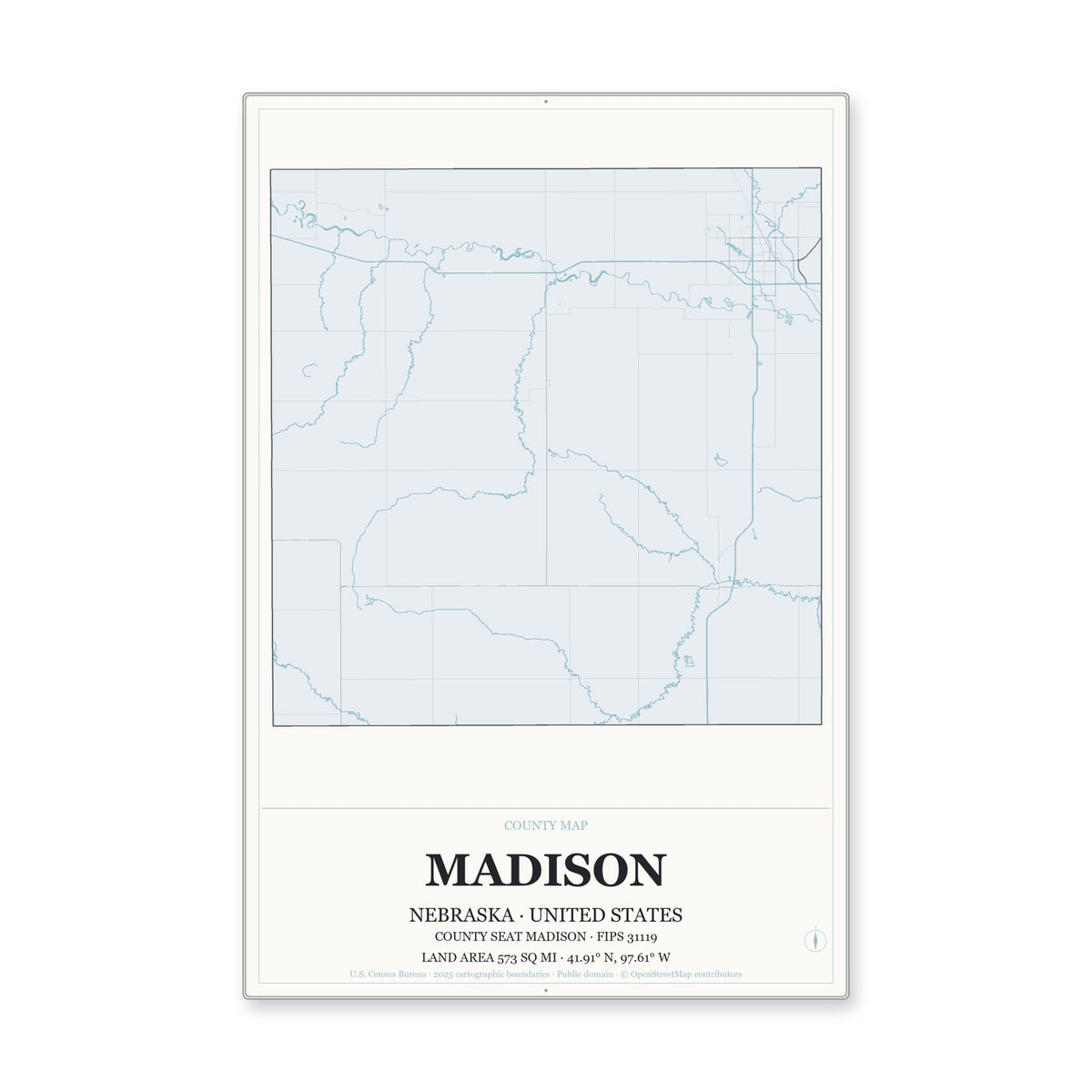 Madison County, Nebraska Map Aluminum Sign in Gallery Air style