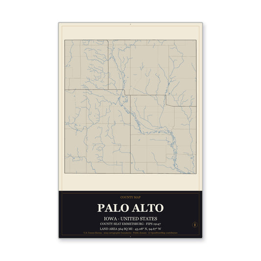 Palo Alto County, Iowa Map Aluminum Sign in Museum Plaque style