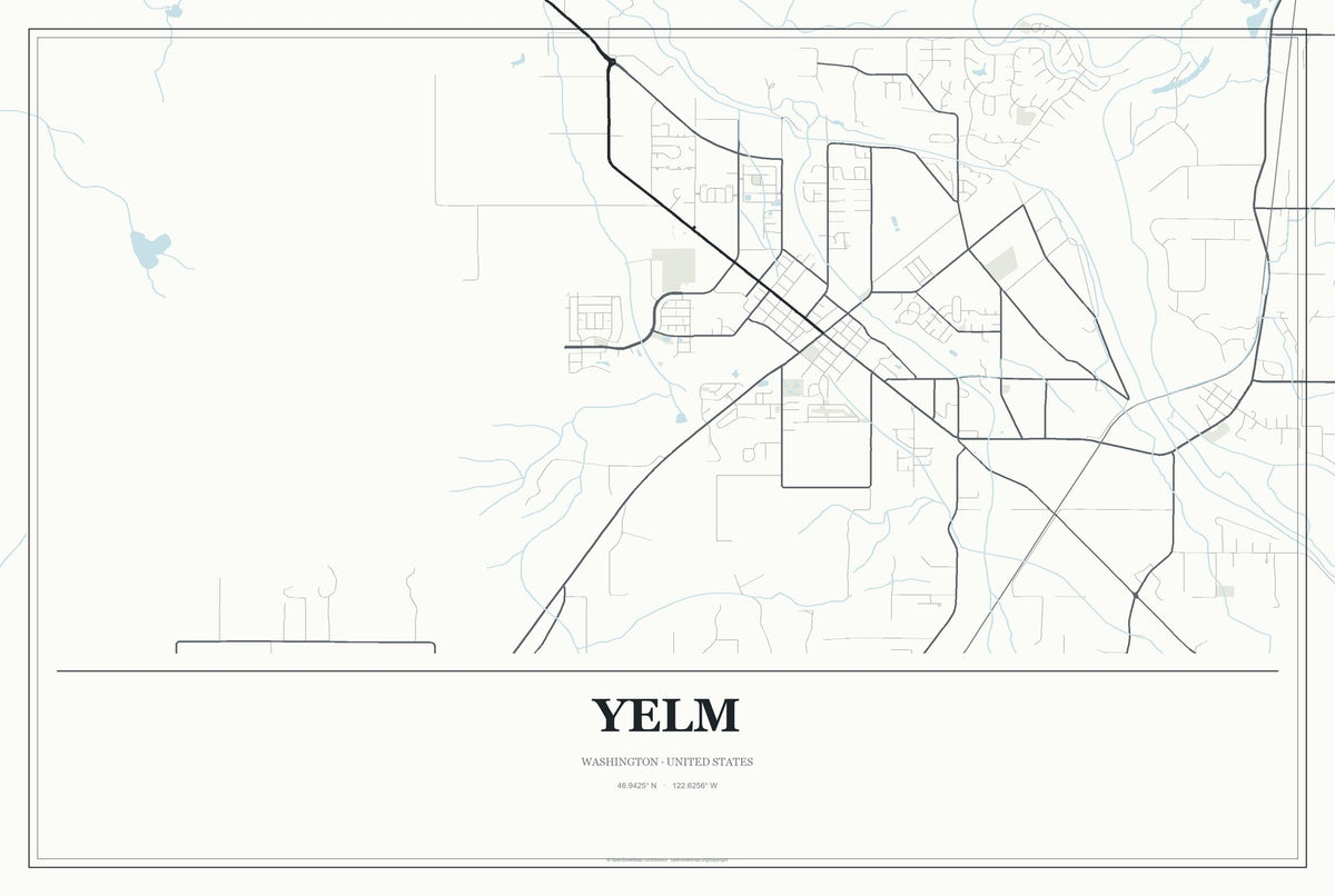Yelm, Washington City Map Aluminum Sign in Gallery Air style