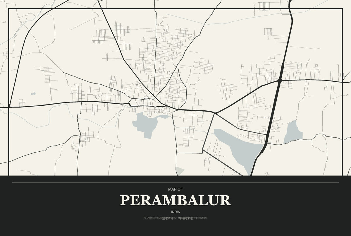 Perambalur, India City Map Aluminum Sign in Museum Plaque style