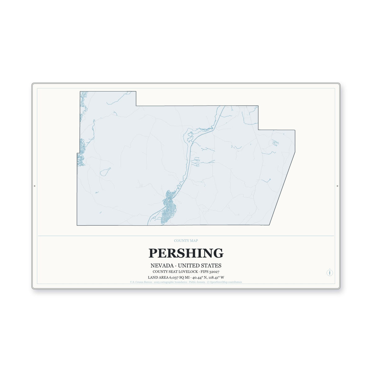 Pershing County, Nevada Map Aluminum Sign in Gallery Air style