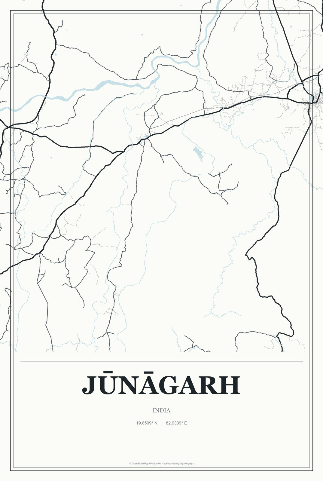 Jūnāgarh, India City Map Aluminum Sign in Gallery Air style