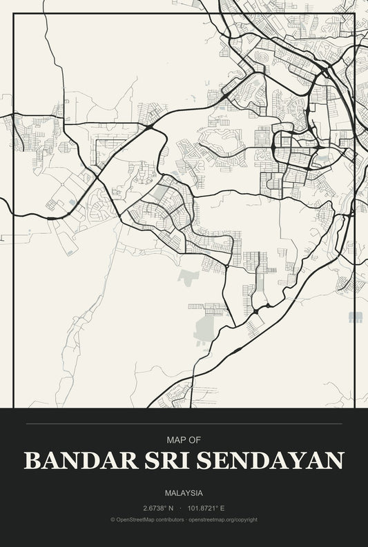 Bandar Sri Sendayan, Malaysia City Map Aluminum Sign in Museum Plaque style