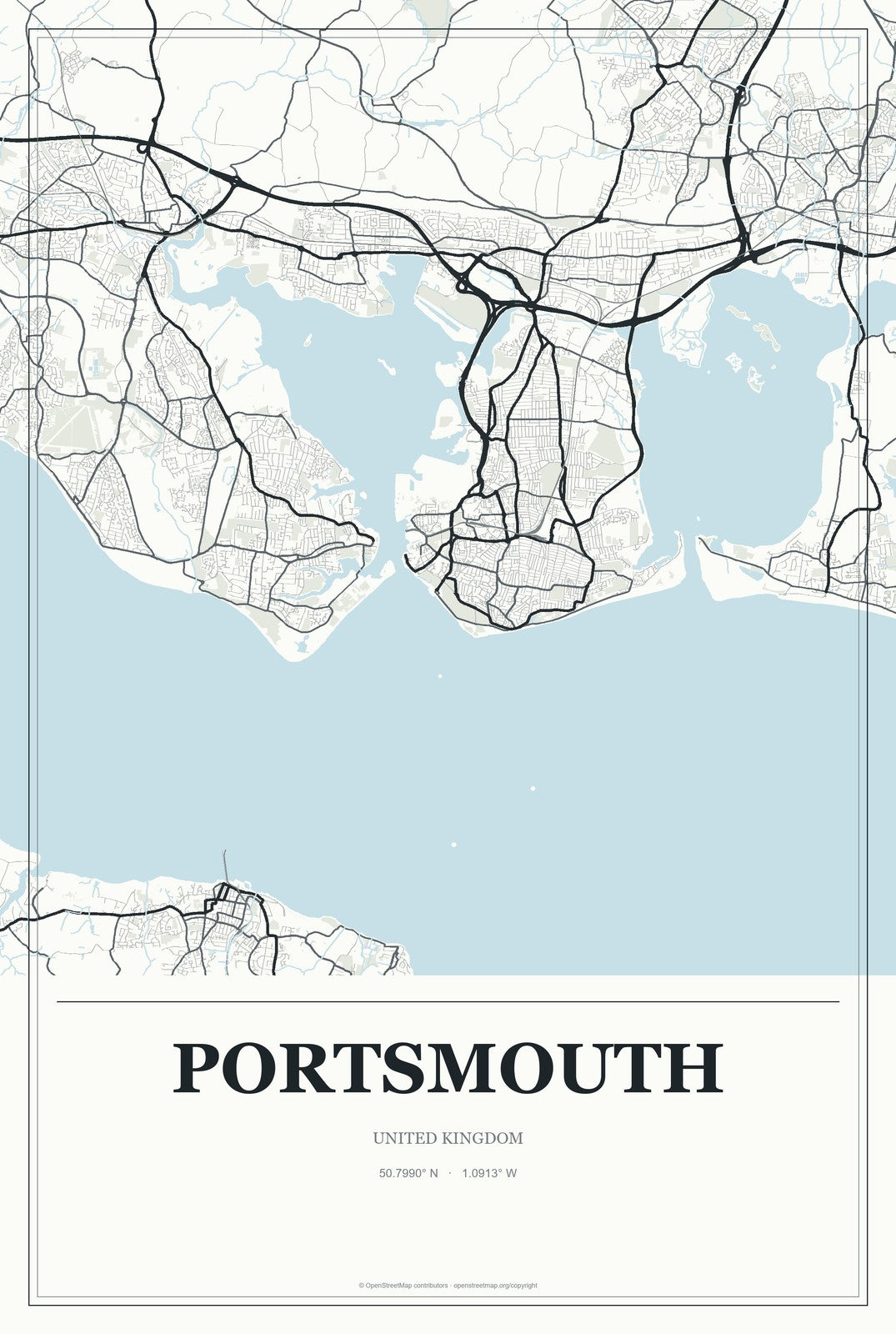 Portsmouth, United Kingdom City Map Aluminum Sign in Gallery Air style