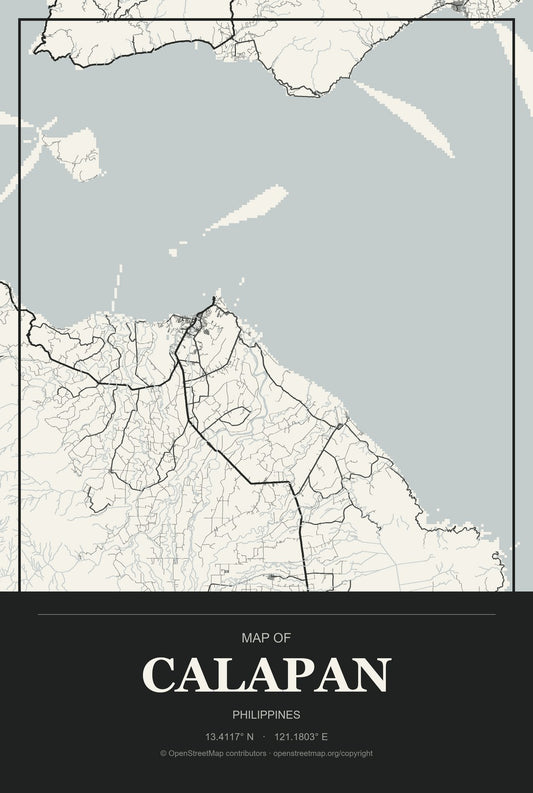 Calapan, Philippines City Map Aluminum Sign in Museum Plaque style