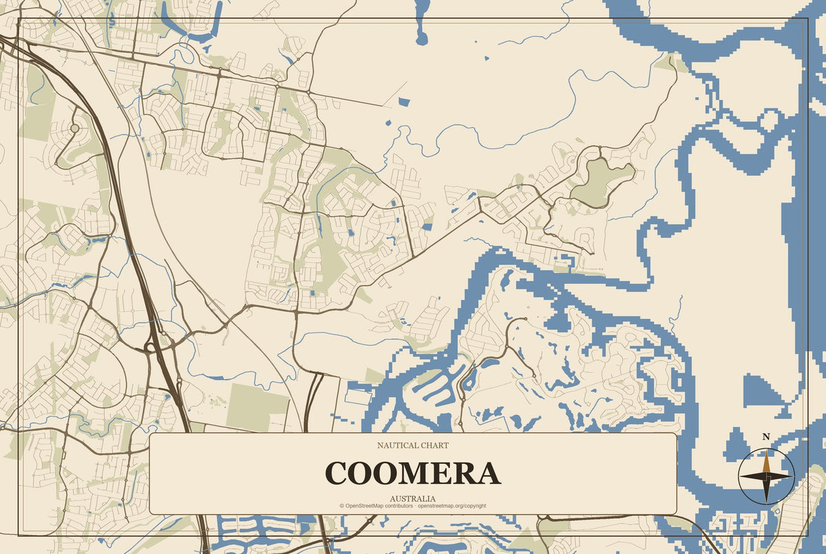 Coomera, Australia City Map Aluminum Sign in Heritage Nautical style