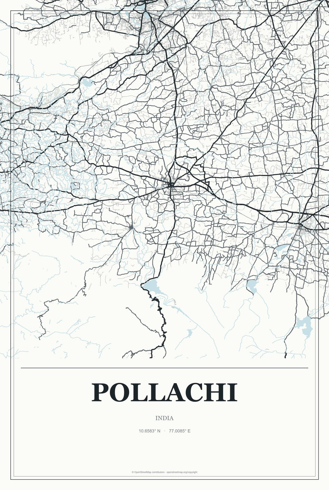 Pollachi, India City Map Aluminum Sign in Gallery Air style