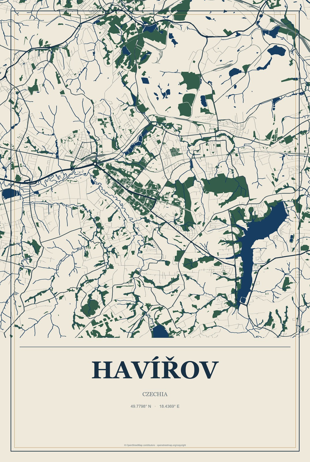 Havířov, Czechia City Map Aluminum Sign in Coastal Cutout style