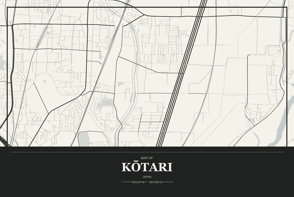 Kōtari, Japan City Map Aluminum Sign in Museum Plaque style