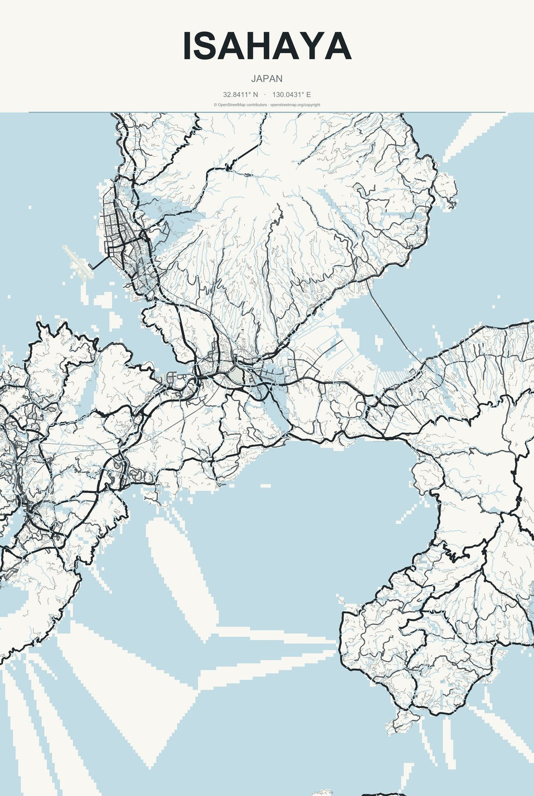 Isahaya, Japan City Map Aluminum Sign in Headline Atlas style