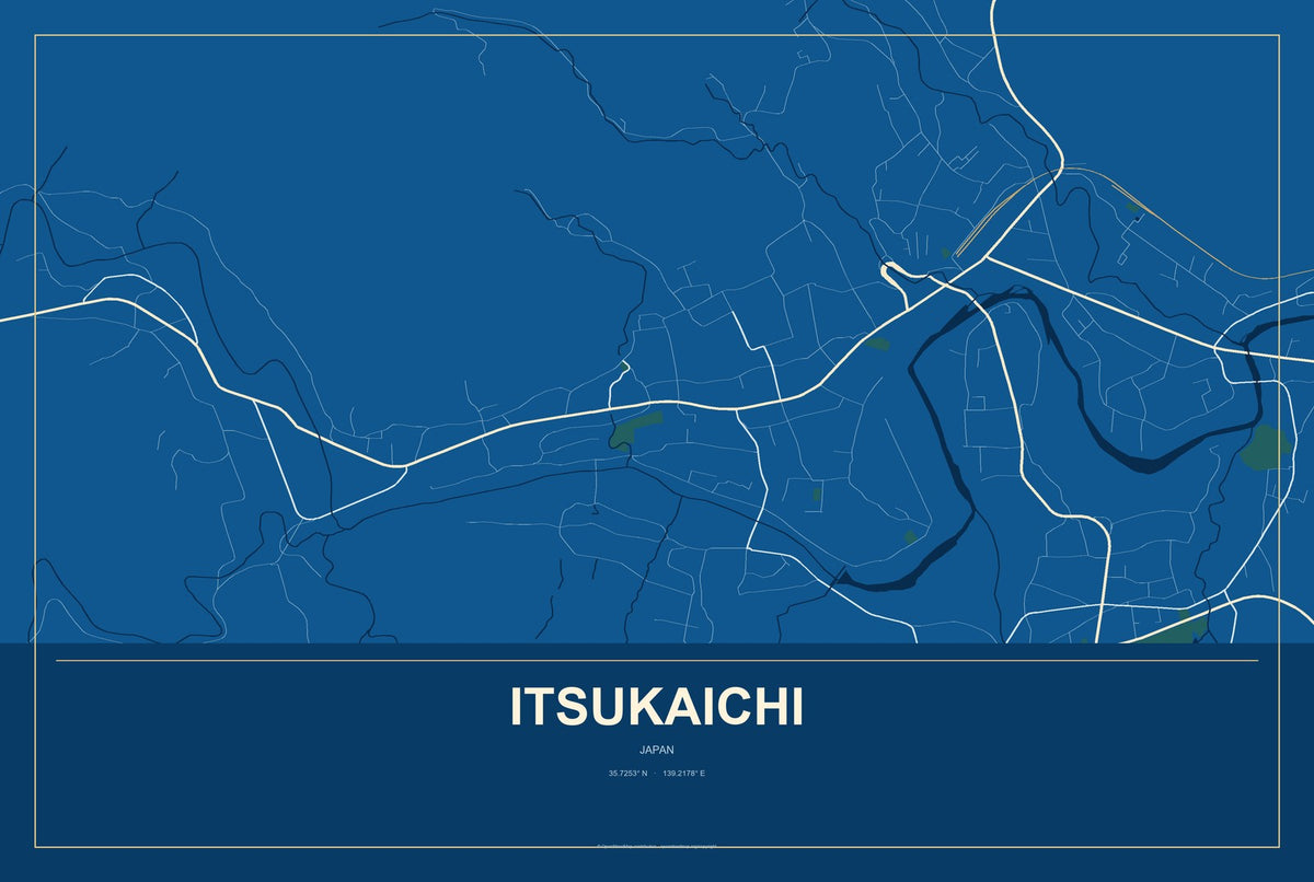 Itsukaichi, Japan City Map Aluminum Sign in Harbor Cobalt style