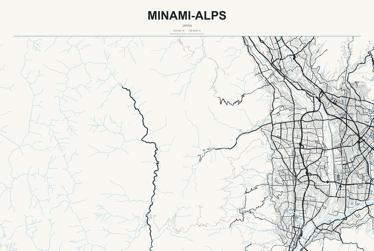 Minami-Alps, Japan City Map Aluminum Sign in Headline Atlas style