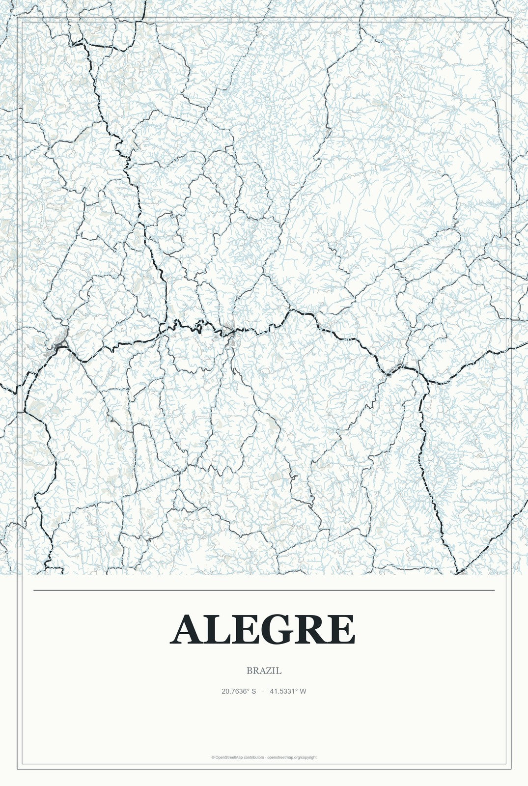 Alegre, Brazil City Map Aluminum Sign in Gallery Air style
