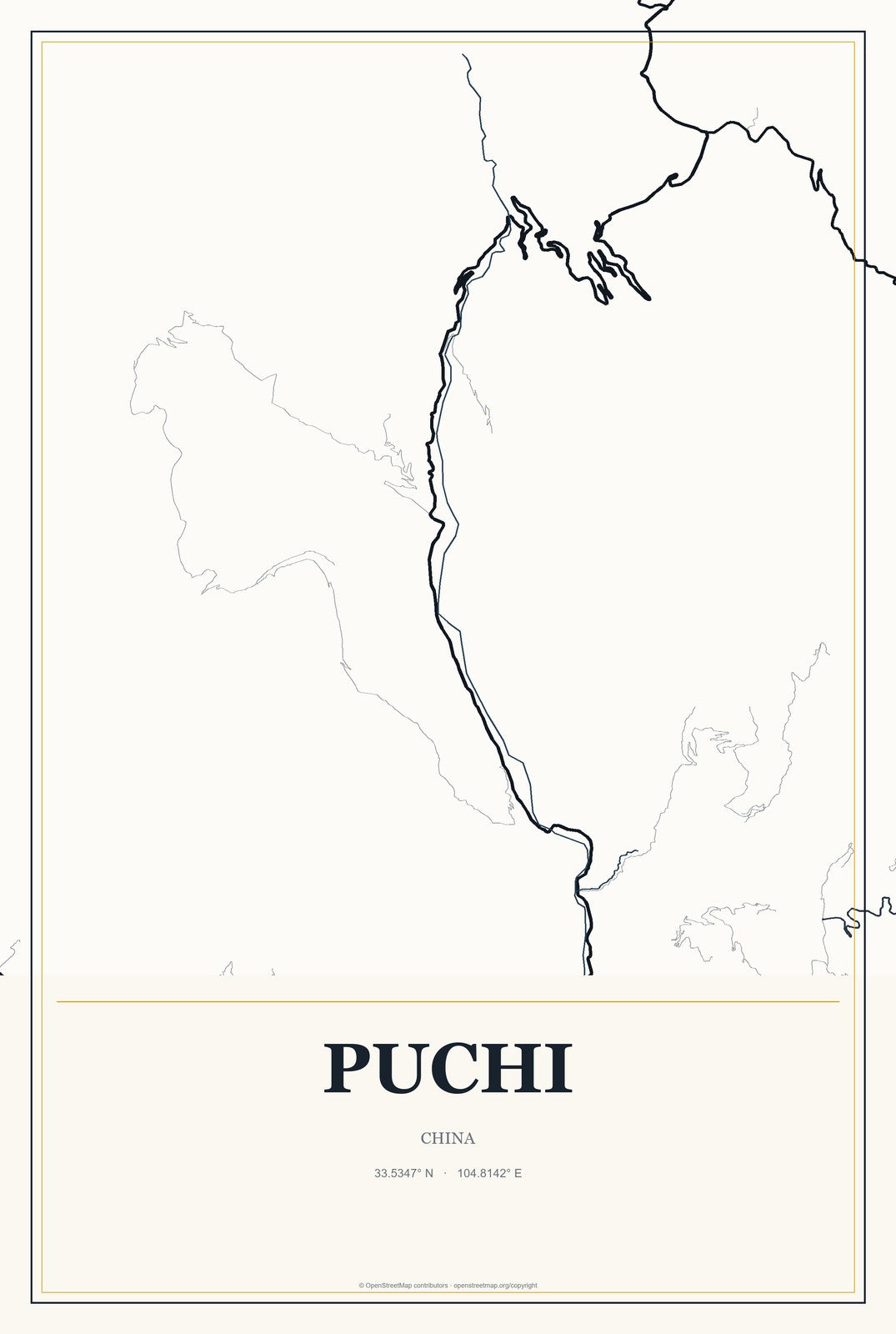Puchi, China City Map Aluminum Sign in Citrine Modern style