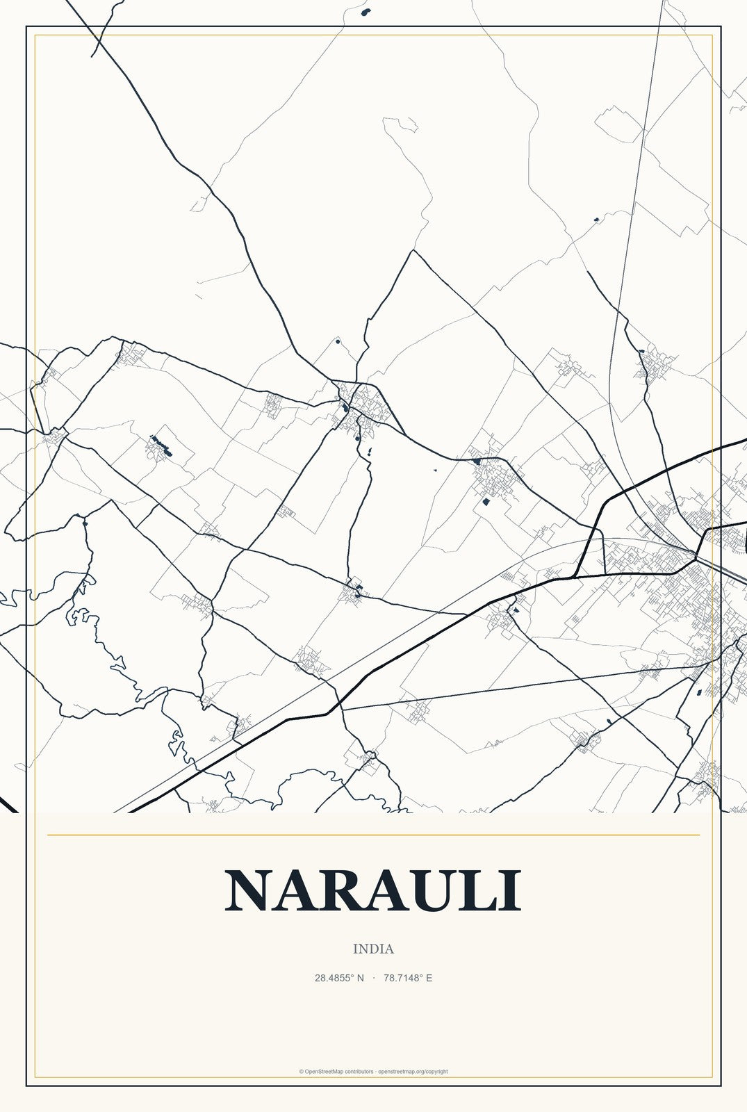Narauli, India City Map Aluminum Sign in Citrine Modern style