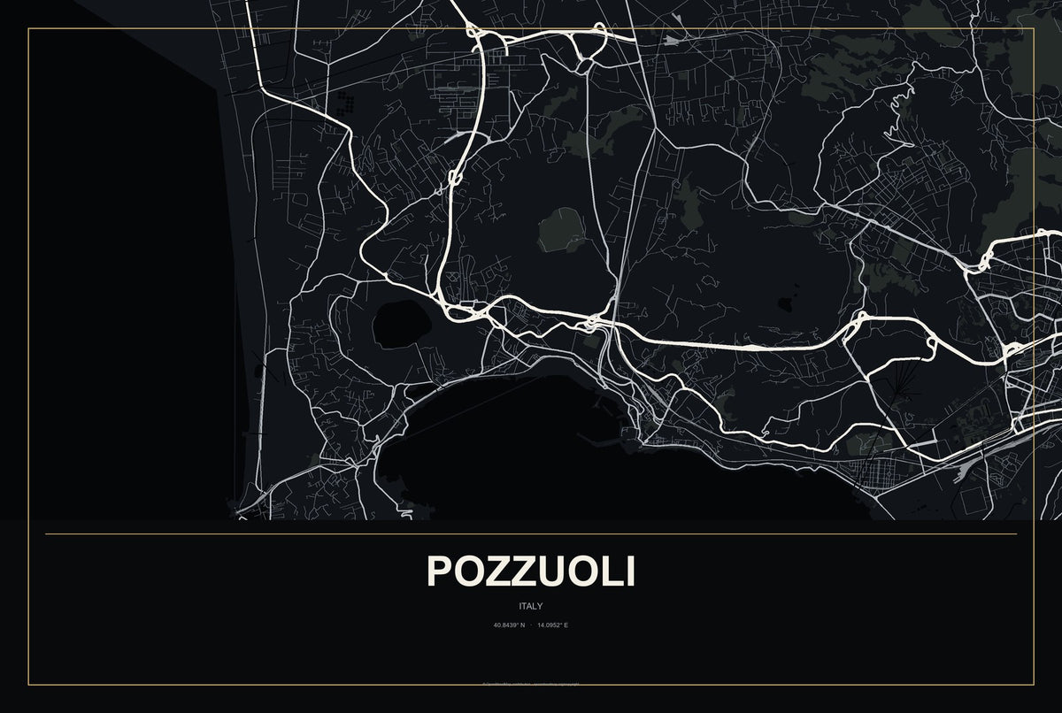 Pozzuoli, Italy City Map Aluminum Sign in Metropolitan Noir style