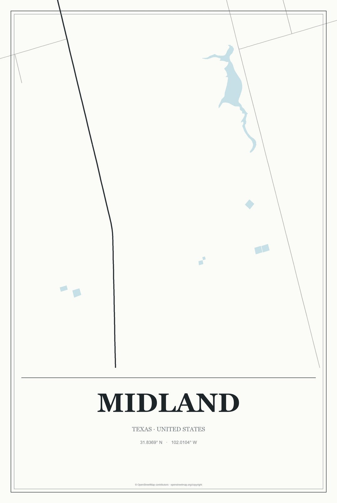 Midland, Texas City Map Aluminum Sign in Gallery Air style