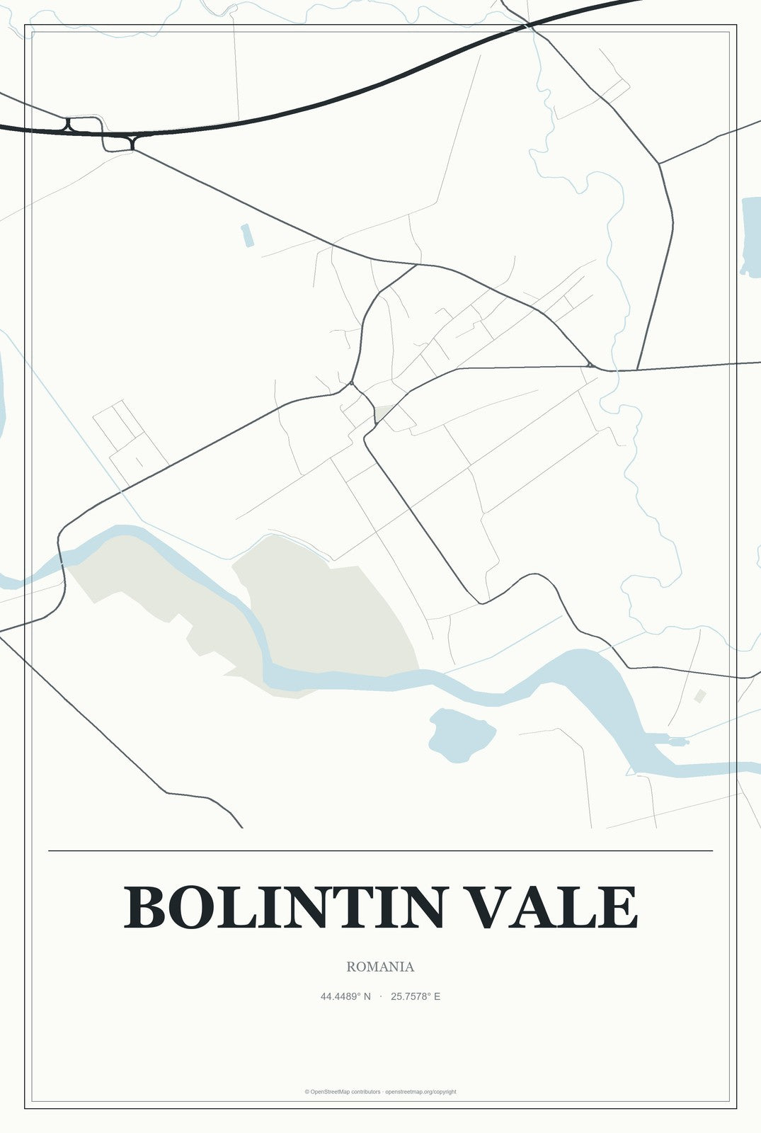 Bolintin Vale, Romania City Map Aluminum Sign in Gallery Air style