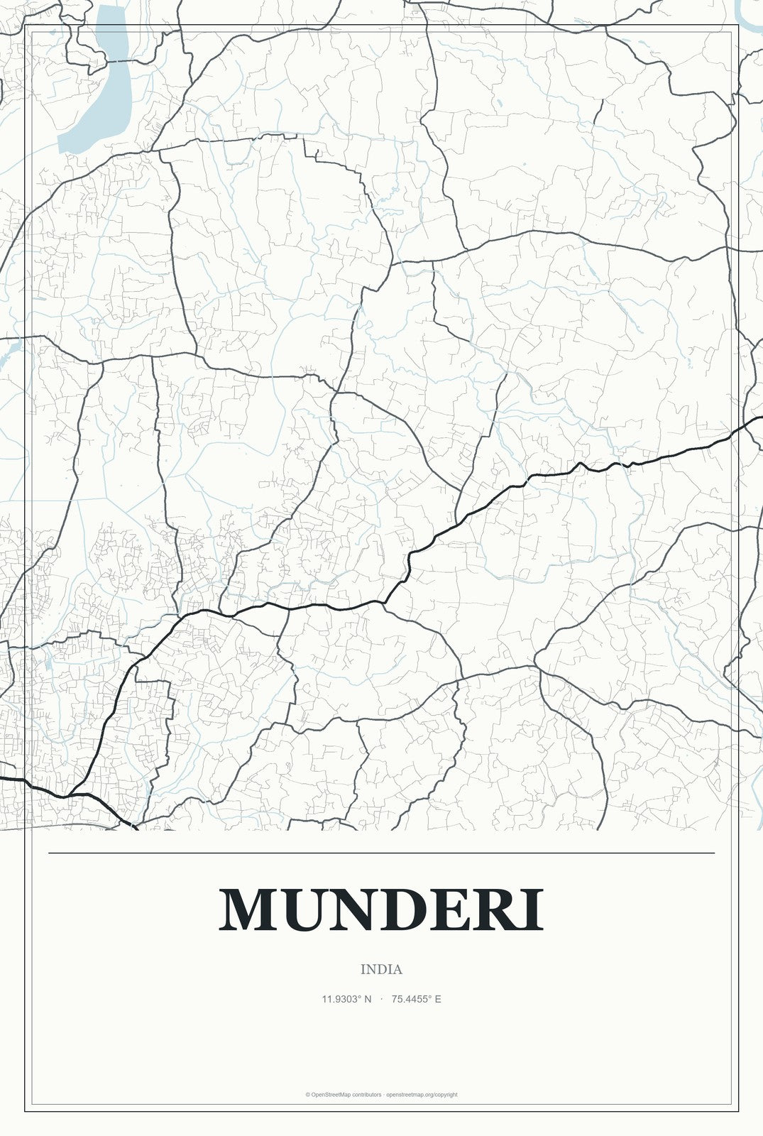 Munderi, India City Map Aluminum Sign in Gallery Air style