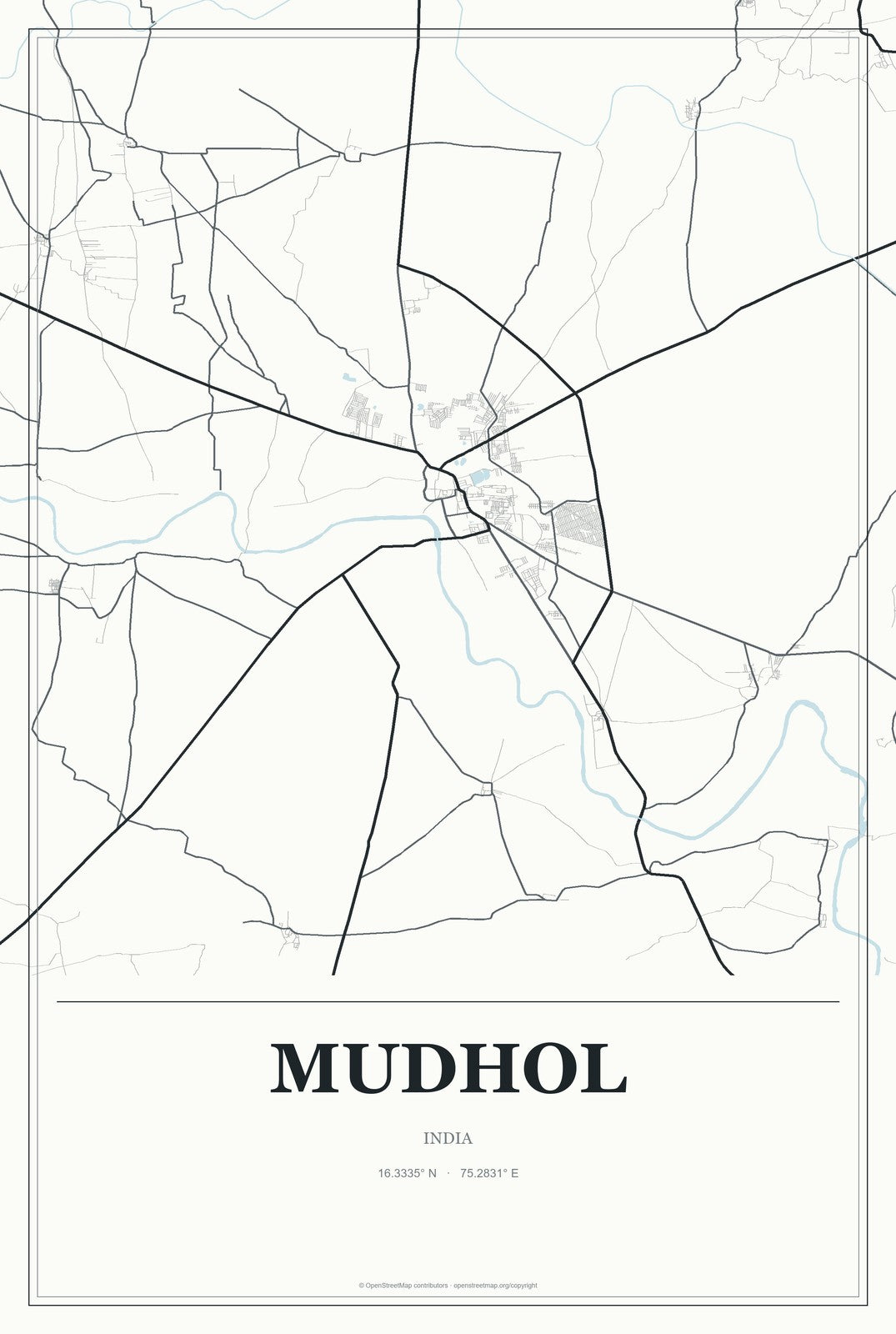 Mudhol, India City Map Aluminum Sign in Gallery Air style