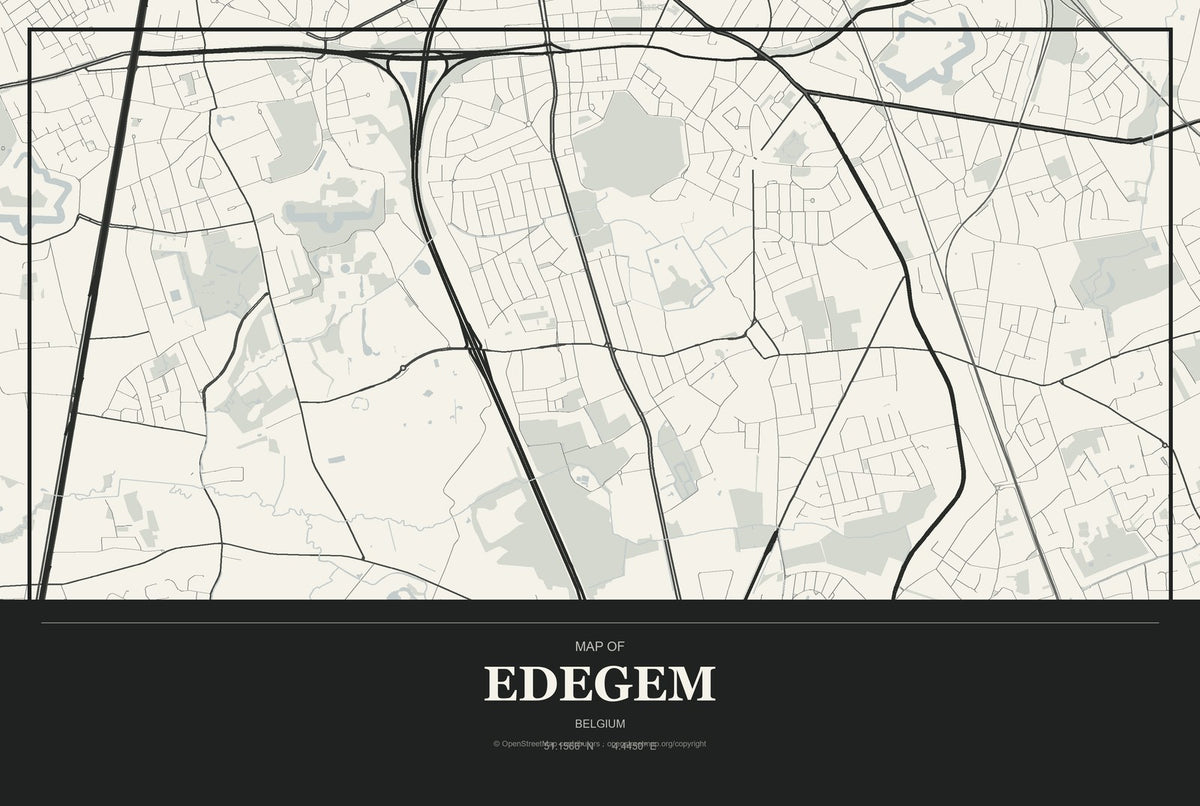 Edegem, Belgium City Map Aluminum Sign in Museum Plaque style